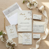 Invitation Elegant White Cherry Blossom & Gold Script Wedding