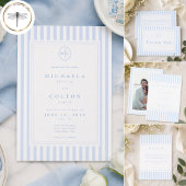 Cartons Réponse Élégant Mariage Code QR Rayure Bleue Classique