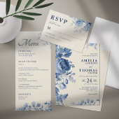 Save The Date Elégante crème classique et Mariage Floral bleu fr