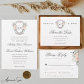 Invitation Élégant Monogramme Formel Floral Crest