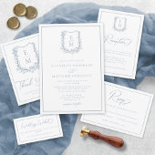 Invitation Elégant bleu bleu floral Crest Mariage