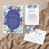 Carte De Remerciements Mariage à fleurs bleu pourpre et somptueux (Personnalisez la collection de ce créateur indépendant. )