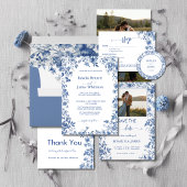 Elegant Dusty Blue Toile Floral Save The Date