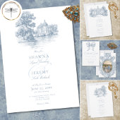 Save The Date Elegant Dusty Blue Toile French Manor Wedding