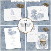 Elegant Dusty Blue Toile French Manor Wedding Save The Date