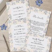 Menu de mariage tropical côtier bleu poussiéreux é