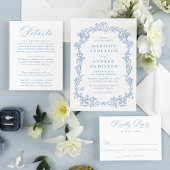 Cartons Réponse Elegant Dusty Blue Victorian Floral Wedding