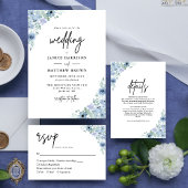 Programme de mariage floral bleu poussiéreux éléga