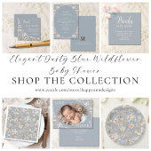 Invitation Elegant Dusty Blue QR Code Wildflower Baby Shower