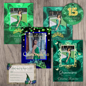Assiettes En Carton Emerald Green Quinceanera Gold #15 Plaques en papi