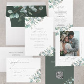 Elegant groen eucalyptus bruiloft foto QR code Save The Date