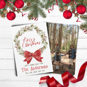 T-shirt Élégant Festif Joyeux Noël Wreath Red Bow