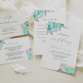 Elegant Bloemen Aqua Zilver Script Bruiloft Kaart