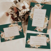Invitation Élégant Floral Dark Turquoise Rose or Mariage ivoi