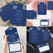 Elegant Bloemen Kant op Marine Blauw Bruiloft Inpakpapier Vel