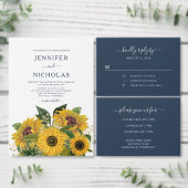 Numéro De Table Élégant Mariage de fleurs de soleil bleu marine (Personnalisez la collection de ce créateur indépendant.)