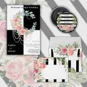 Elegant Floral Wreath on Black (en White) Button Flesopener