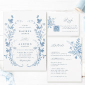 Carte de table botanique bleue romantique français