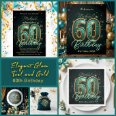 Invitation Élégante fête du 60e anniversaire Turquoise et or