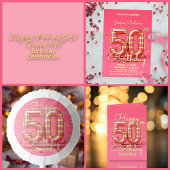 Invitation Elégante Parties scintillant rayée rose & or 50e a