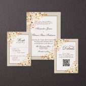 Carte D'accompagnement Elegant or ivoire Floral Mariage QR Code Détails (Personnalisez la collection de ce créateur indépendant.)
