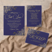 Invitation Chic Navy Blue & Gold Virtual Mariage Livestream (Personnalisez la collection de ce créateur indépendant. )
