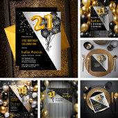 Serviette En Papier Ballons élégants Noir | Gold 21st Birthday Party