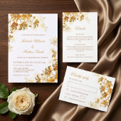 Invitation Fleurs 3D Or Blanc