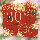 Glam Gold Red Floral Glitter 30e verjaardag Script Kaart