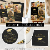 Serviette En Papier Élégant Gradué Noir Faux Gold Foil Nom du Casquett