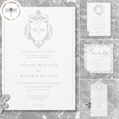 Invitation Elegant Grey Chinoiserie Bird & Crest Mariage