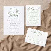 Menu Blason Floral Vert Élégant Monogramme de Mariage (Personnalisez la collection de ce créateur indépendant. )