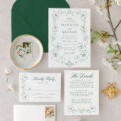 Cartons Réponse Elegant Green Ornate Floral QR Code Wedding