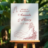 Save The Date Elégant Rustique Main Tirée Couple Bourgogne Photo