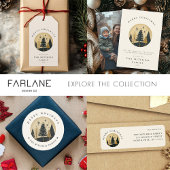 Sticker Rond Élégant Joyeux Noël Warm Gold Pine Forest