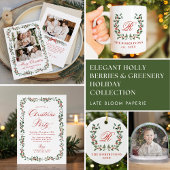 Elegante hulstbessen en groen blad Kerstfeestje Kaart
