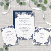 Save The Date Élégant Mariage de dentelle Fiançailles photo bleu