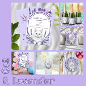 Elegante Lavendel en Witte Kat Verjaardag Kaart