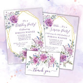 Serviette En Papier Elégante aquarelle violet florale fête d'anniversa