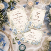 Save The Date Mariage floral bleu élégant