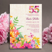Invitation Fleurs de 55 ans Lin fleuri 55e anniversaire