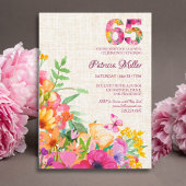 Carte Postale Faire-part Fleurs de 65 ans Fleurs Lin 65e anniversaire