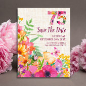 Invitation Fleurs de 75 ans Lin fleuri 75e anniversaire