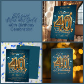Assiettes En Carton Elégant Chic Luxueux Bleu et Or 40e anniversaire
