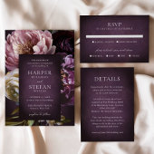 Cartons Réponse Elegant Maximalist Purple Floral QR Code Wedding