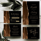 Faire-part de mariage marron moka agate doré foncé