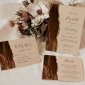 Sticker Carré Agate Géode Script Mocha Brown Gold Tan Mariage