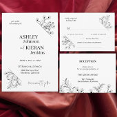 Numéro De Table Élégant Mariage floral noir et blanc