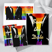 Carte D'accompagnement Elegant Modern Gay Men Wedding Rainbow QR Code