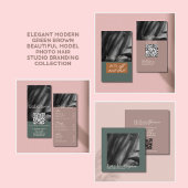 Carte De Visite Carré Studio De Cheveux Moderne Vert Brown Script